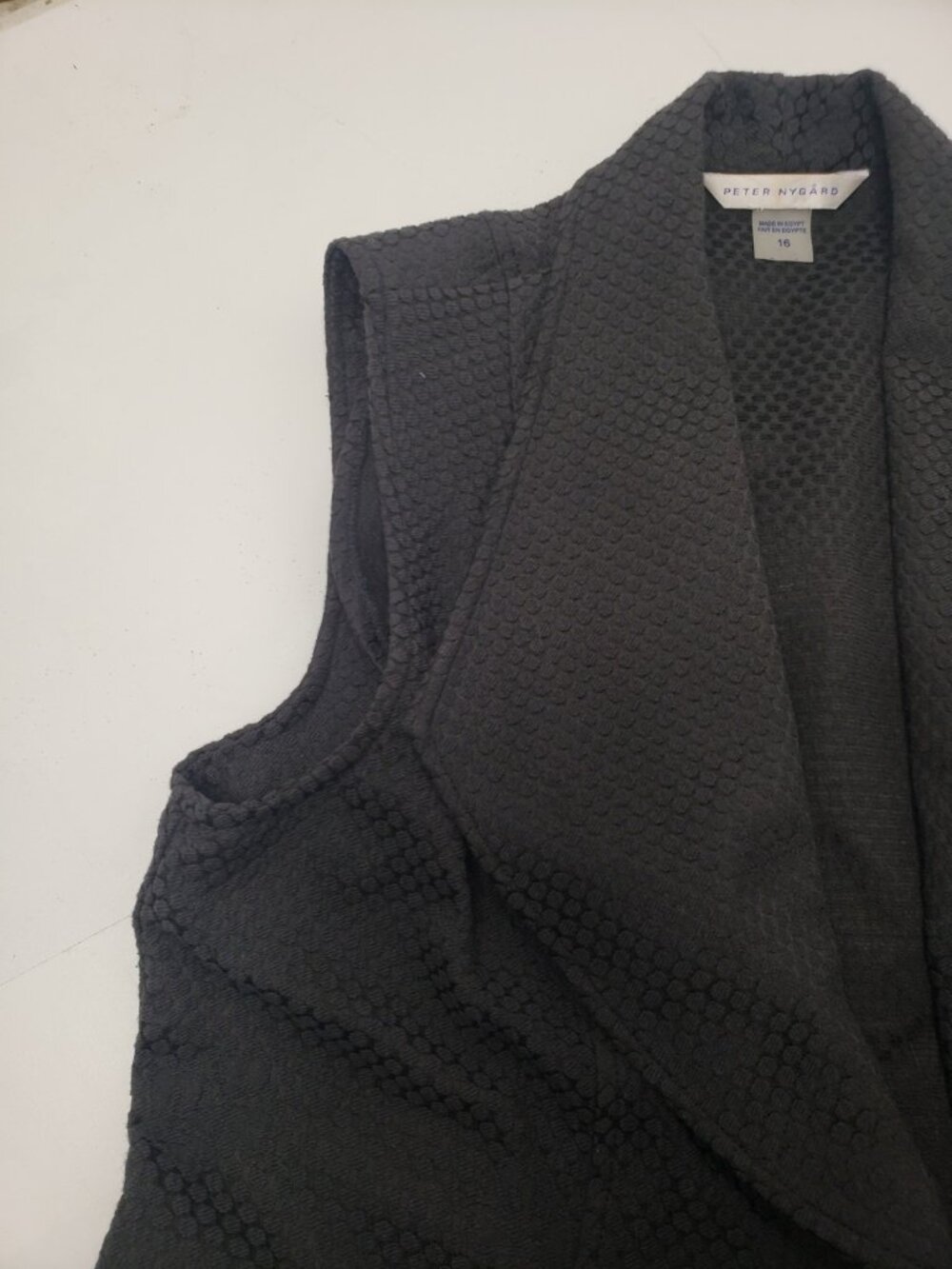 Peter Nygard Womens Size 16 Black Long Vest Textured Floral Open Front - Picture 3 of 14